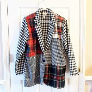 Vintage 80s/90s Bobbie Brooks Black Red Plaid Houndstooth Blazer Jacket | Size L